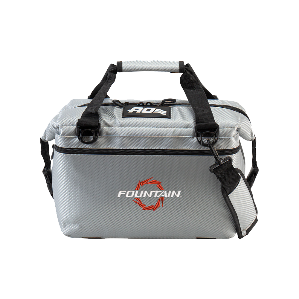 Fountain AO Soft Cooler Bag (12 Cans) - Red Logo, Carbon Silver