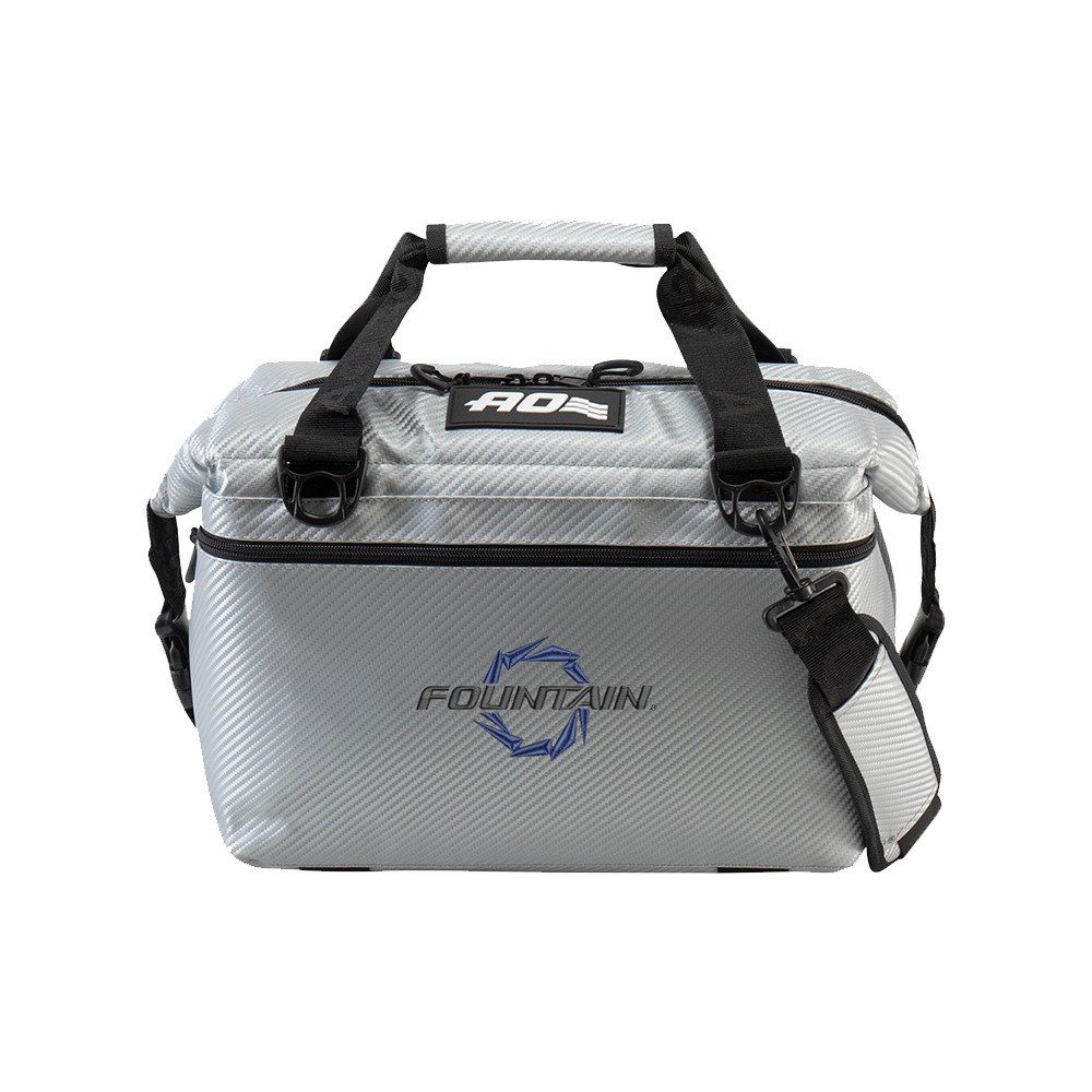 Fountain AO Soft Cooler Bag (24 Cans) - Blue Logo, Carbon Silver
